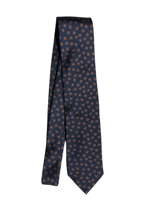 Fefè cravatta 3 pieghe da uomo in seta fondo blu con disegno fiori