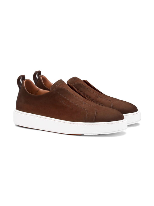 Santoni sneaker slip on in nabuk da uomo brown