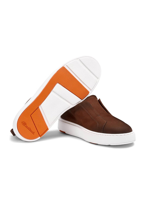 Santoni sneaker slip on in nabuk da uomo brown