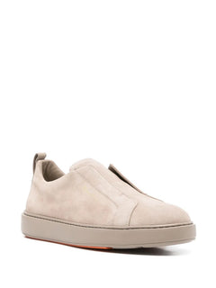Santoni sneaker slip on in suede da uomo beige