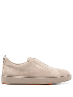 Santoni sneaker slip on in suede da uomo marrone