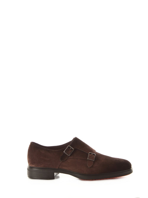 Santoni mocassino Easy condoppia fibbia in suede nero da dark brown