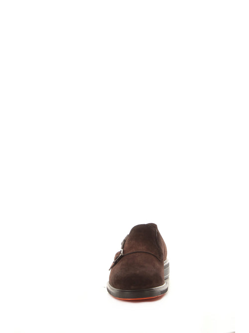 Santoni mocassino Easy condoppia fibbia in suede nero da dark brown