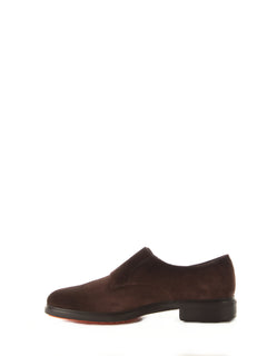 Santoni mocassino Easy condoppia fibbia in suede nero da dark brown