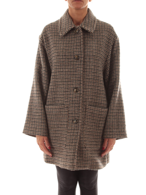 Emme Marella ZINNIA giaccone in panno di lana a quadri da donna testa di moro