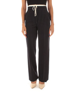 Emme Marella CARAFFA pantalone wide leg a vita alta da donna blu gessato