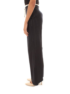 Emme Marella CARAFFA pantalone wide leg a vita alta da donna blu gessato