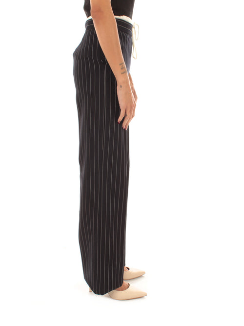 Emme Marella CARAFFA pantalone wide leg a vita alta da donna blu gessato
