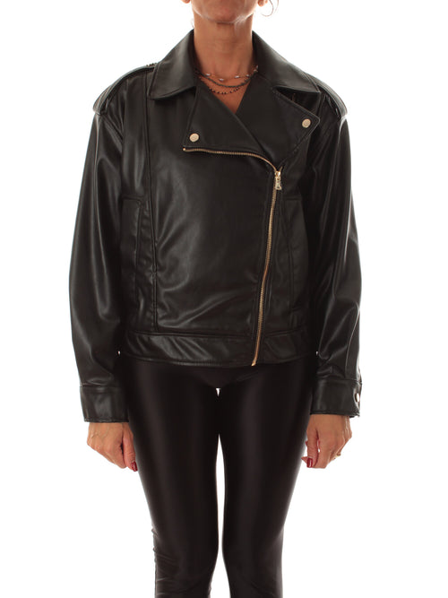 Emme Marella NURSE giacca-chiodo in similpelle da donna nero