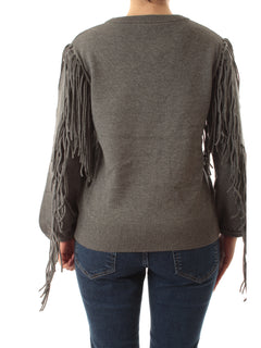 Emme Marella FALCO maglia over con frange da donna grigio scuro