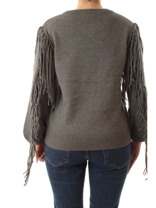 Emme Marella FALCO maglia over con frange da donna grigio scuro