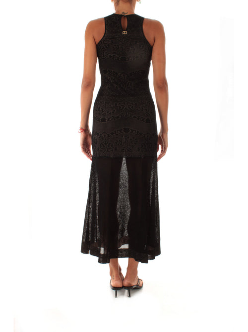 Twinset abito in maglia traforata da donna nero