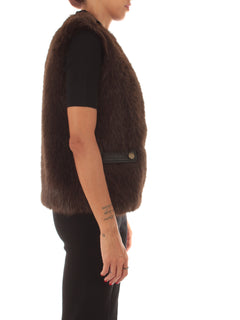 Twinset gilet in faux fur con bottoni da donna deep taupe/nero