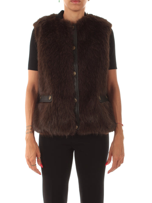 Twinset gilet in faux fur con bottoni da donna deep taupe/nero
