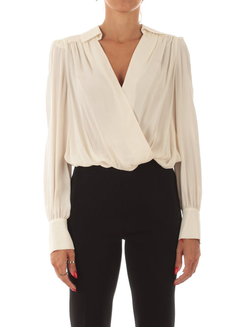 Twinset body in crêpe de Chine con arricciature da donna giglio