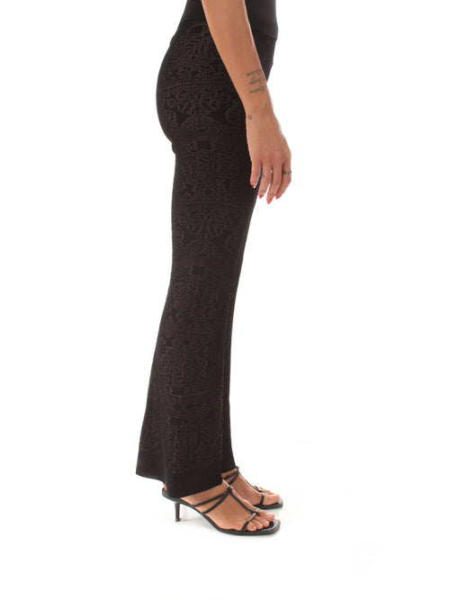 Twinset pantaloni flare in maglia traforata da donna nero