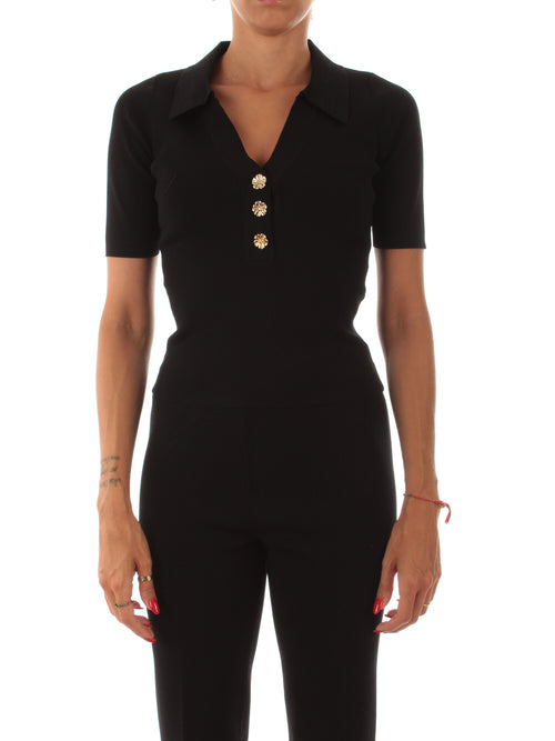 Twinset maglia a polo con bottoni gioiello da donna nero