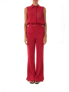 Twinset completo composto da blusa e pantaloni in crêpe cady con Oval T da donna rosso veneziano