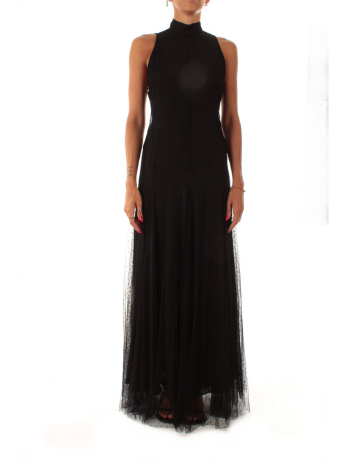 Twinset abito lungo in tulle plumetis da donna nero