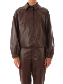 Twinset giacca effetto pelle con colletto a camicia da donna coffee