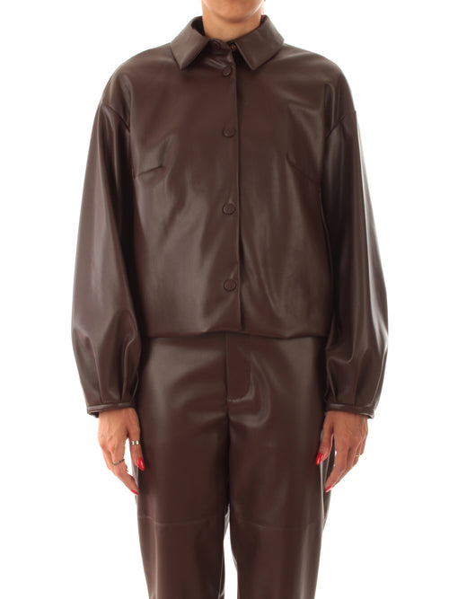 Twinset giacca effetto pelle con colletto a camicia da donna coffee