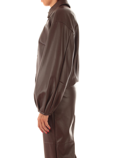 Twinset giacca effetto pelle con colletto a camicia da donna coffee