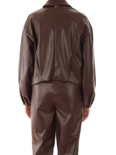 Twinset giacca effetto pelle con colletto a camicia da donna coffee