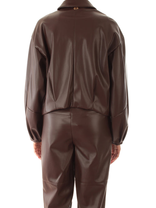 Twinset giacca effetto pelle con colletto a camicia da donna coffee
