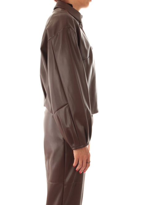 Twinset giacca effetto pelle con colletto a camicia da donna coffee