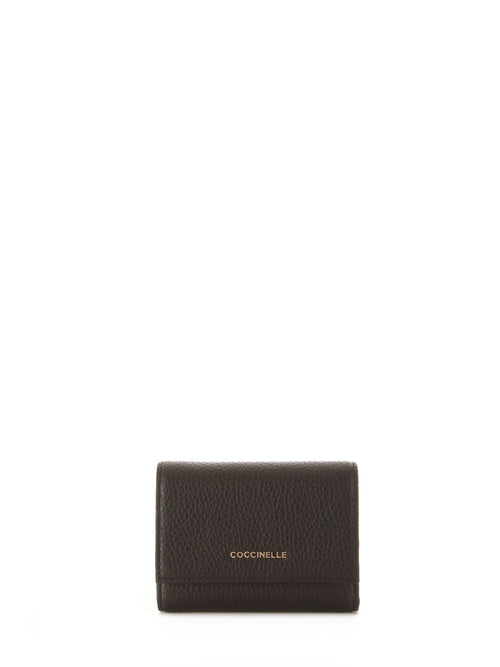 Coccinelle METALLIC SOFT portafoglio small in pelle da donna noir