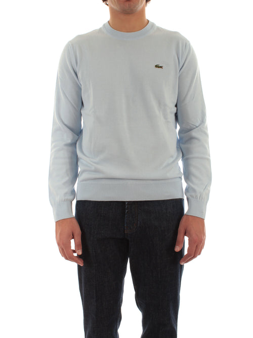 Lacoste pullover da uomo con collo rotondo in cotone organico azzurro