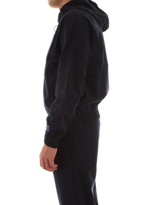 Lacoste giacca con cappuccio in flanella misto lana da uomo blu navy