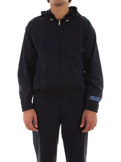 Lacoste giacca con cappuccio in flanella misto lana da uomo blu navy