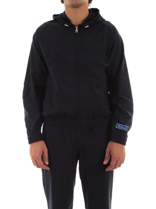 Lacoste giacca con cappuccio in flanella misto lana da uomo blu navy