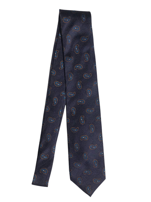 Barba cravatta 7 pieghe da uomo navy blu disegno cashmere