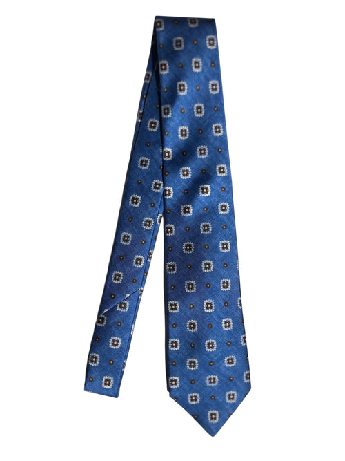 Kiton cravatta 7 pieghe in seta stampata da uomo avio