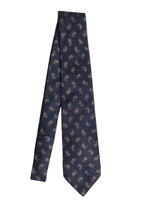 Kiton cravatta 7 pieghe in seta navy blue disegno cashmere da uomo