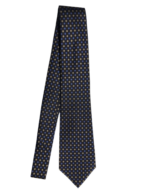 Kiton cravatta 7 pieghe in seta fondo marrone stampa fiori multicolore da uomo