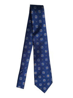 Kiton cravatta 7 pieghe in seta stampata bluette da uomo