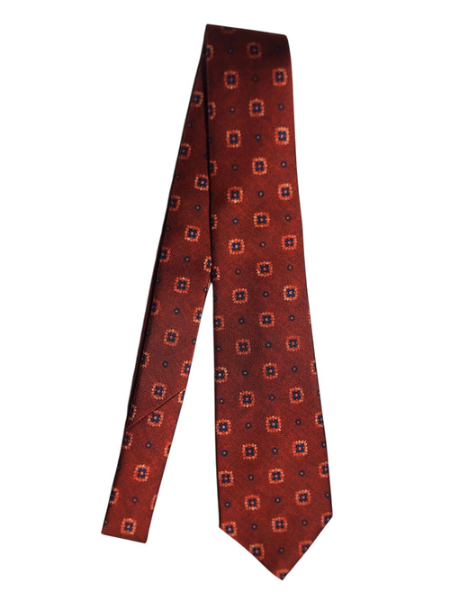 Kiton cravatta 7 pieghe in seta stampata rosso da uomo