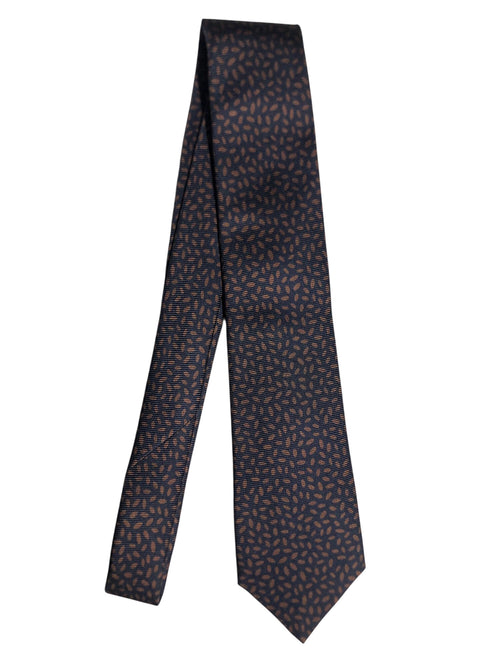 Kiton cravatta 7 pieghe in seta fondo blu disegno marrone da uomo