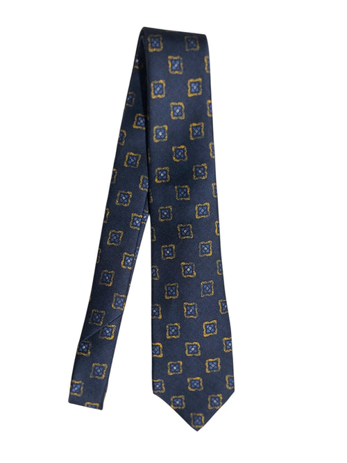 Kiton cravatta 7 pieghe in seta stampata da uomo blu navy