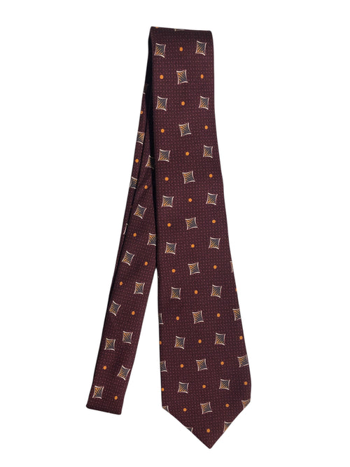 Kiton cravatta 7 pieghe in seta stampata bordeaux da uomo