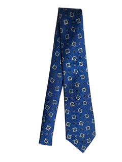 Kiton cravatta 7 pieghe in seta stampata royal blu da uomo