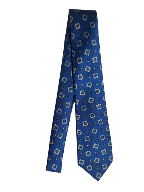 Kiton cravatta 7 pieghe in seta stampata royal blu da uomo