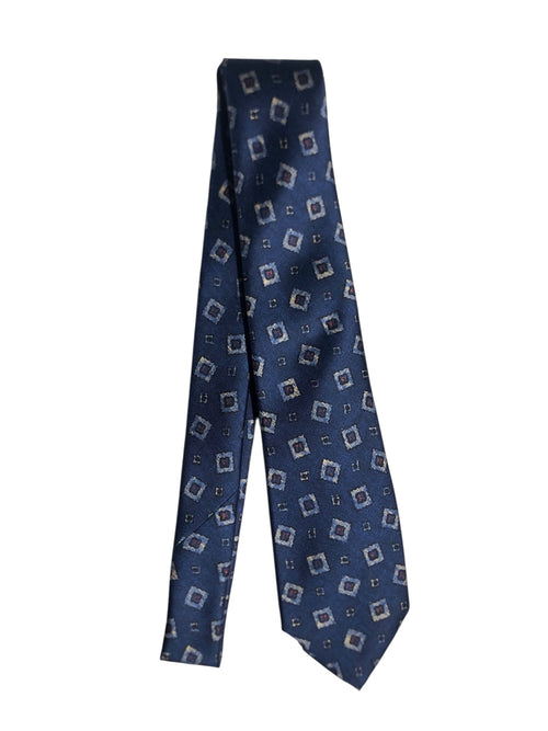 Kiton cravatta 7 pieghe in seta stampata blu scuro da uomo