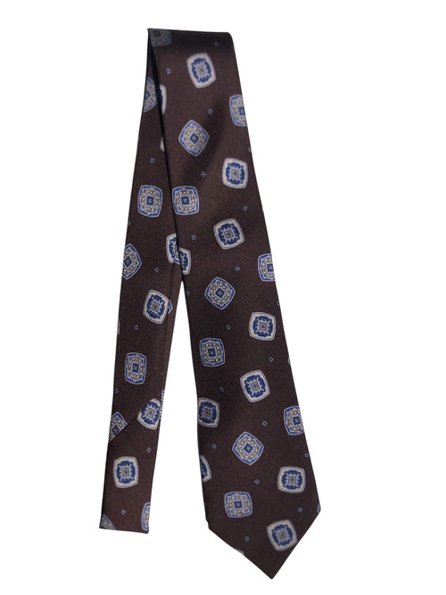 Kiton cravatta 7 pieghe in seta stampata burgundy da uomo