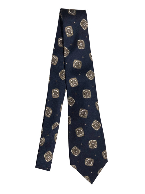 Kiton cravatta 7 pieghe in seta stampata blu da uomo