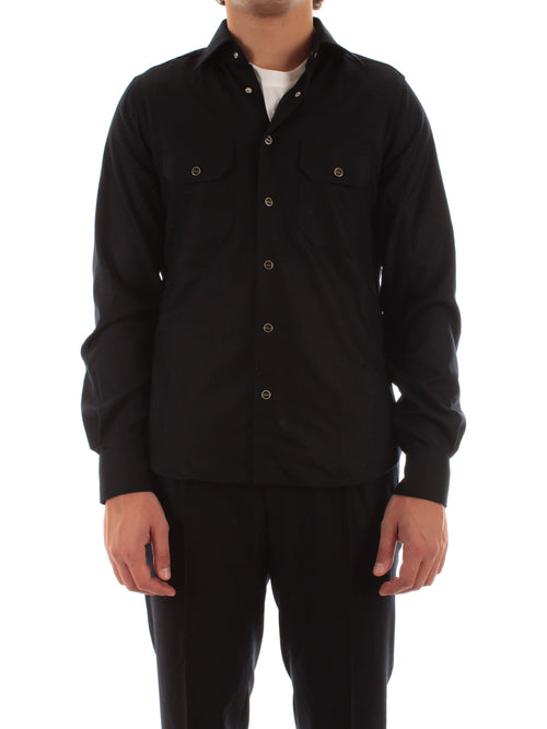 Kiton camicia in lana con tasche da uomo navy blue