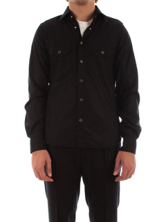 Kiton camicia in lana con tasche da uomo navy blue